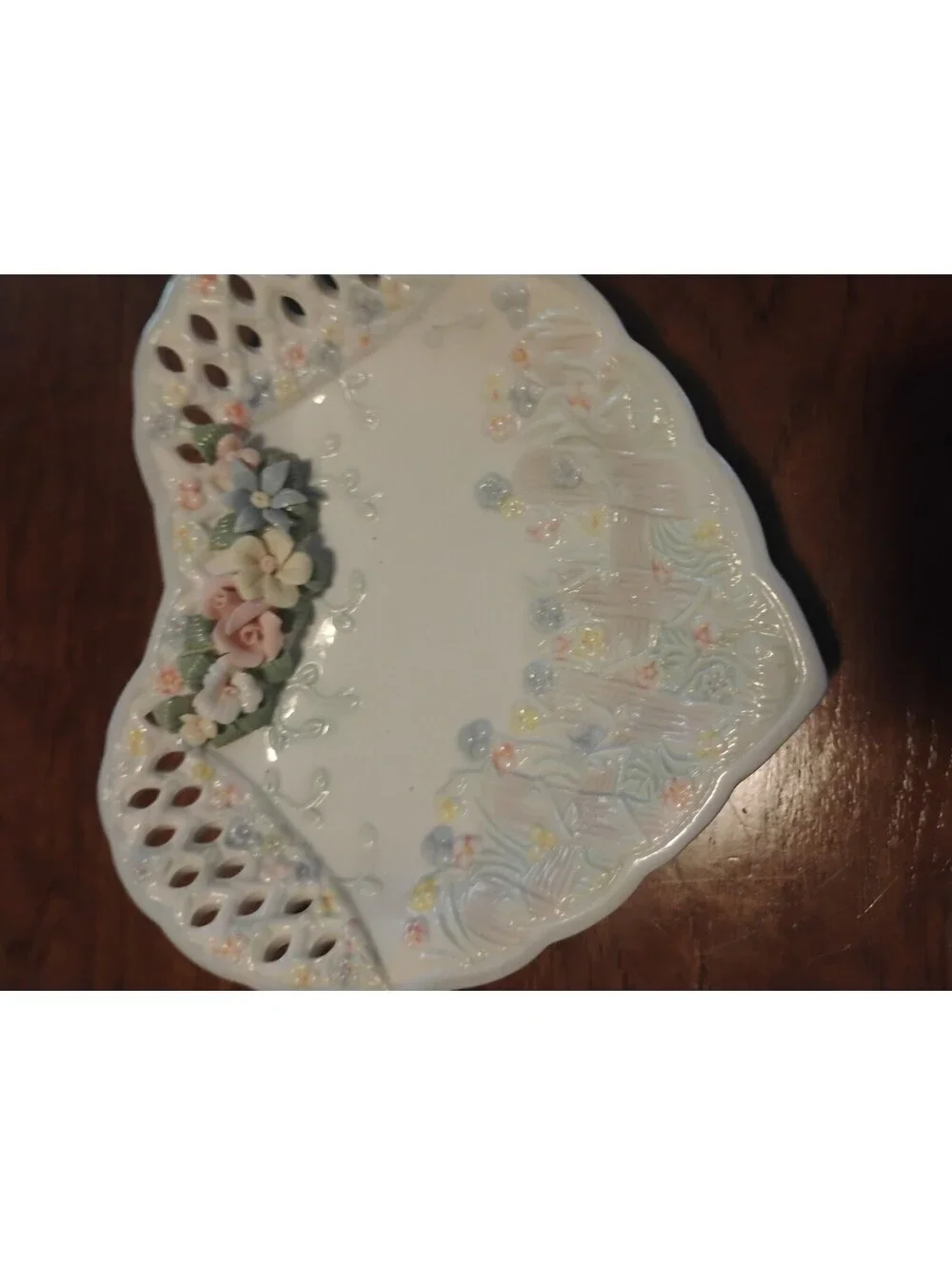Heart-Shaped Porcelain Decorative Dish with Floral Accents